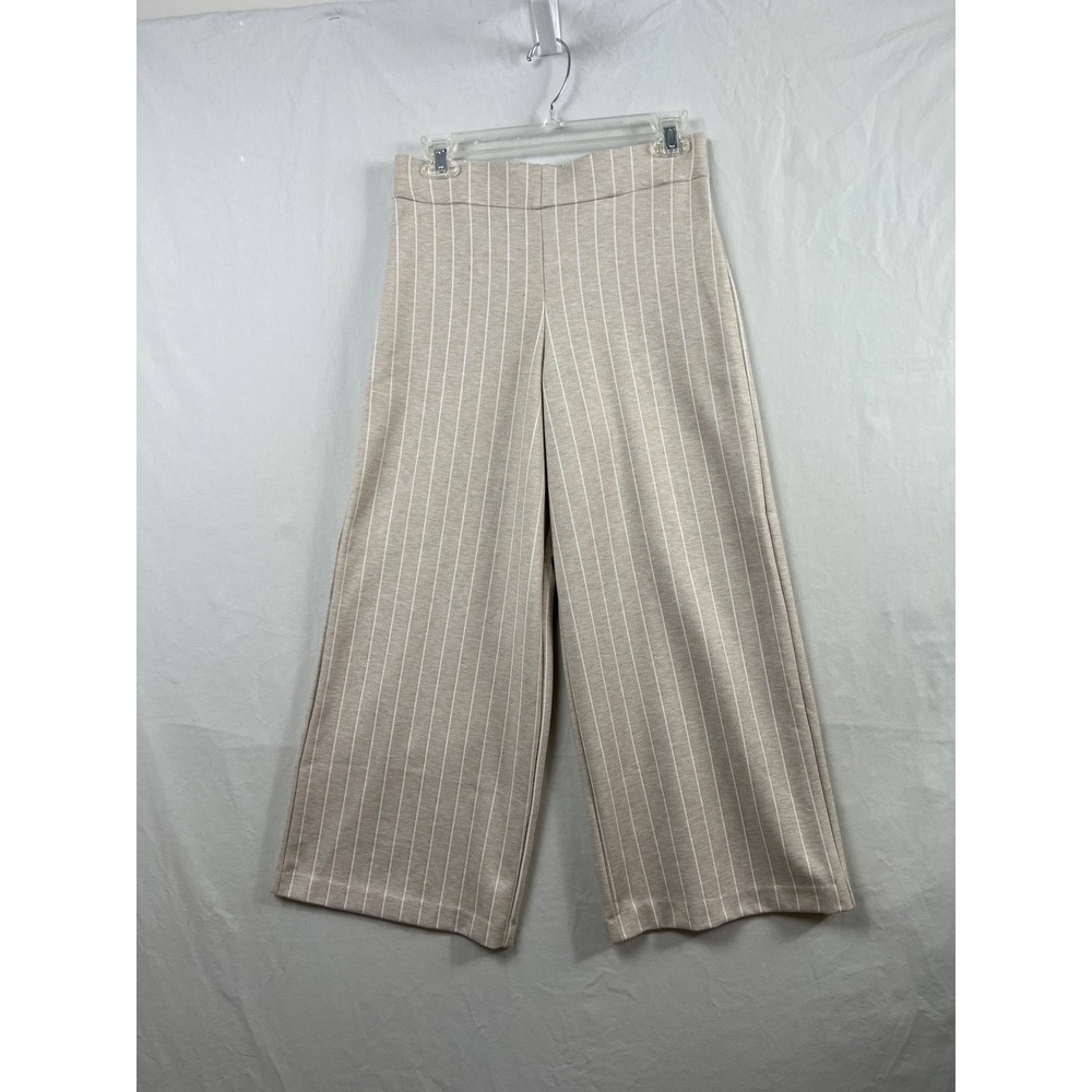 Jones New York Wide Leg Pull Up Pants Women S Beige Pinstripe High Rise Crop